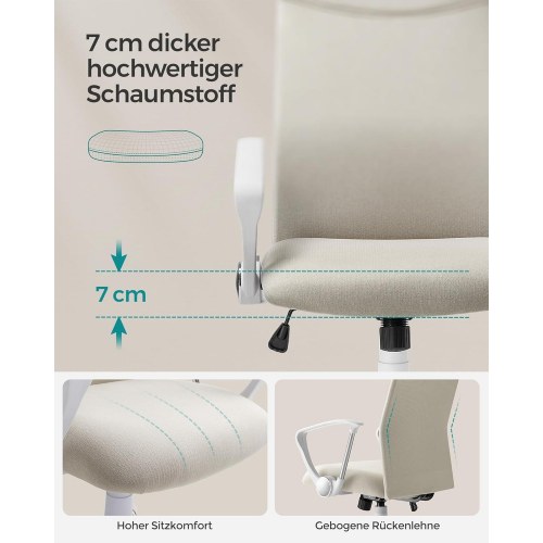 Kontorstol ergonomisk drejestol med polstret sæde, stofbetræk, justerbar vippefunktion, sort