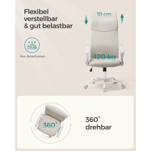 Kontorstol ergonomisk drejestol med polstret sæde, stofbetræk, justerbar vippefunktion, sort