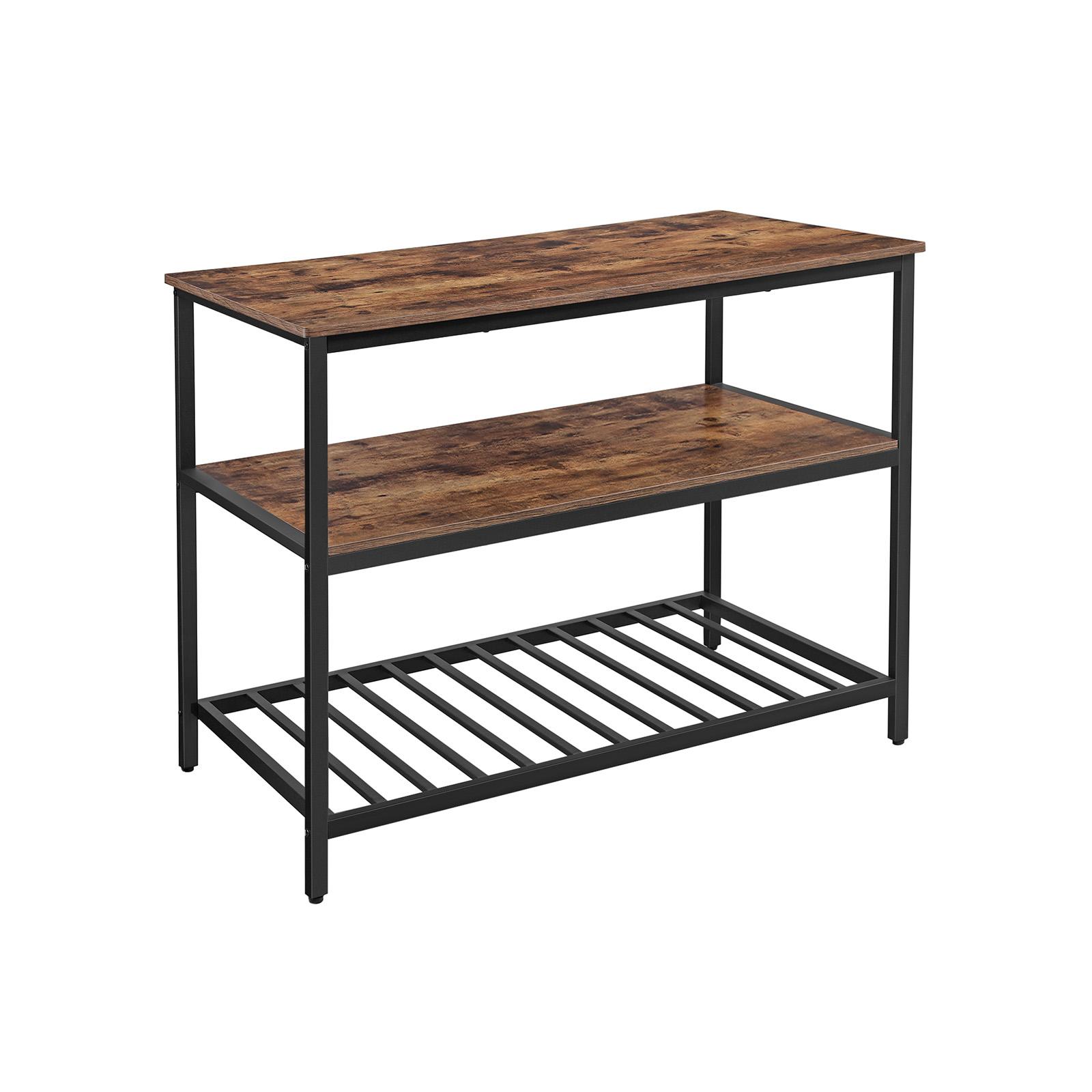 Køkkenø med hylder stor bordplade 120 × 60 cm, stålramme, industrielt look, rustik brun/sort