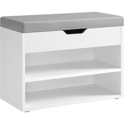 Skobænk med opbevaring 3 niveauer, polstret pude, 30 × 60 × 44 cm, Cloud White