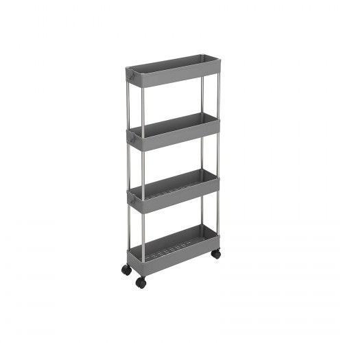 Rullebar køkkenvogn smal 4-etagers, 40 × 13,5 × 86 cm, grå