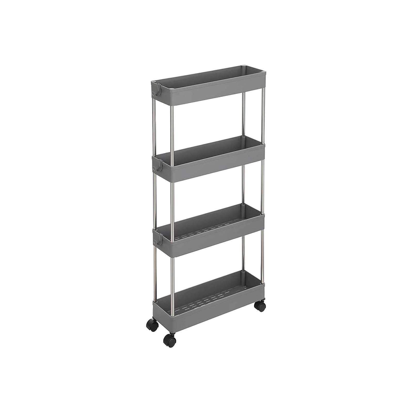 Rullebar køkkenvogn smal 4-etagers, 40 × 13,5 × 86 cm, grå