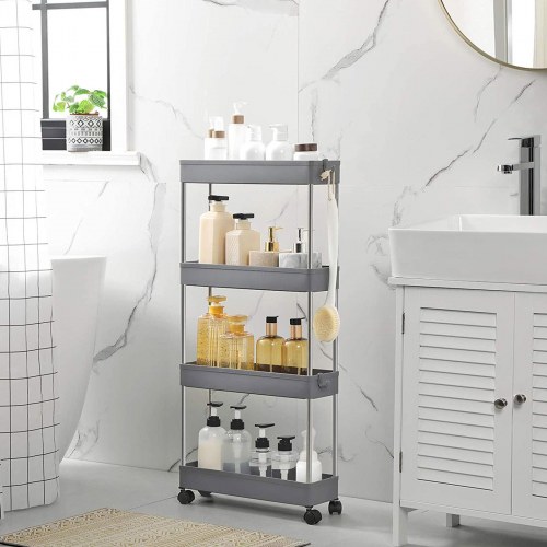Rullebar køkkenvogn smal 4-etagers, 40 × 13,5 × 86 cm, grå