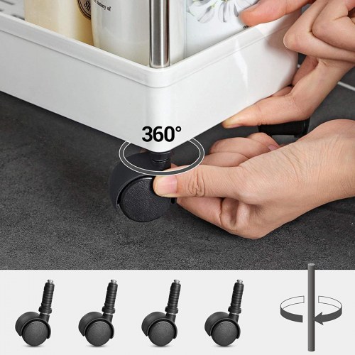 Rullebord med 3 hylder smalt opbevaringsstativ på hjul, hvid 42 × 22,5 × 61 cm