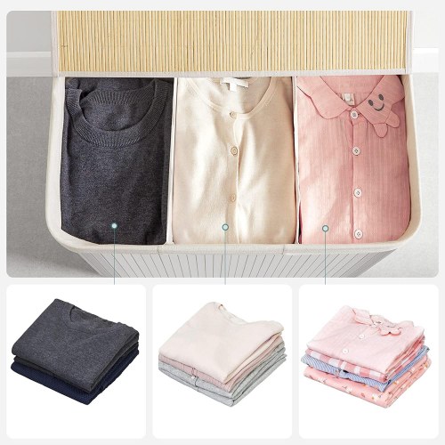 Vasketøjskurv med låg 3 rum, 150 l, sammenklappelig, hvid