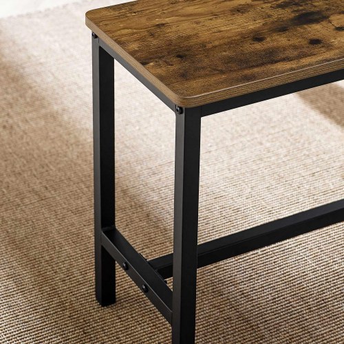 Spisebord med 2 bænke industrielt design, rustik brun/sort, 110 × 70 × 75 cm
