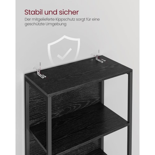 Bogreol med LED lys 6 hylder, 30,3 × 60 × 178,6 cm, ibenholt-sort