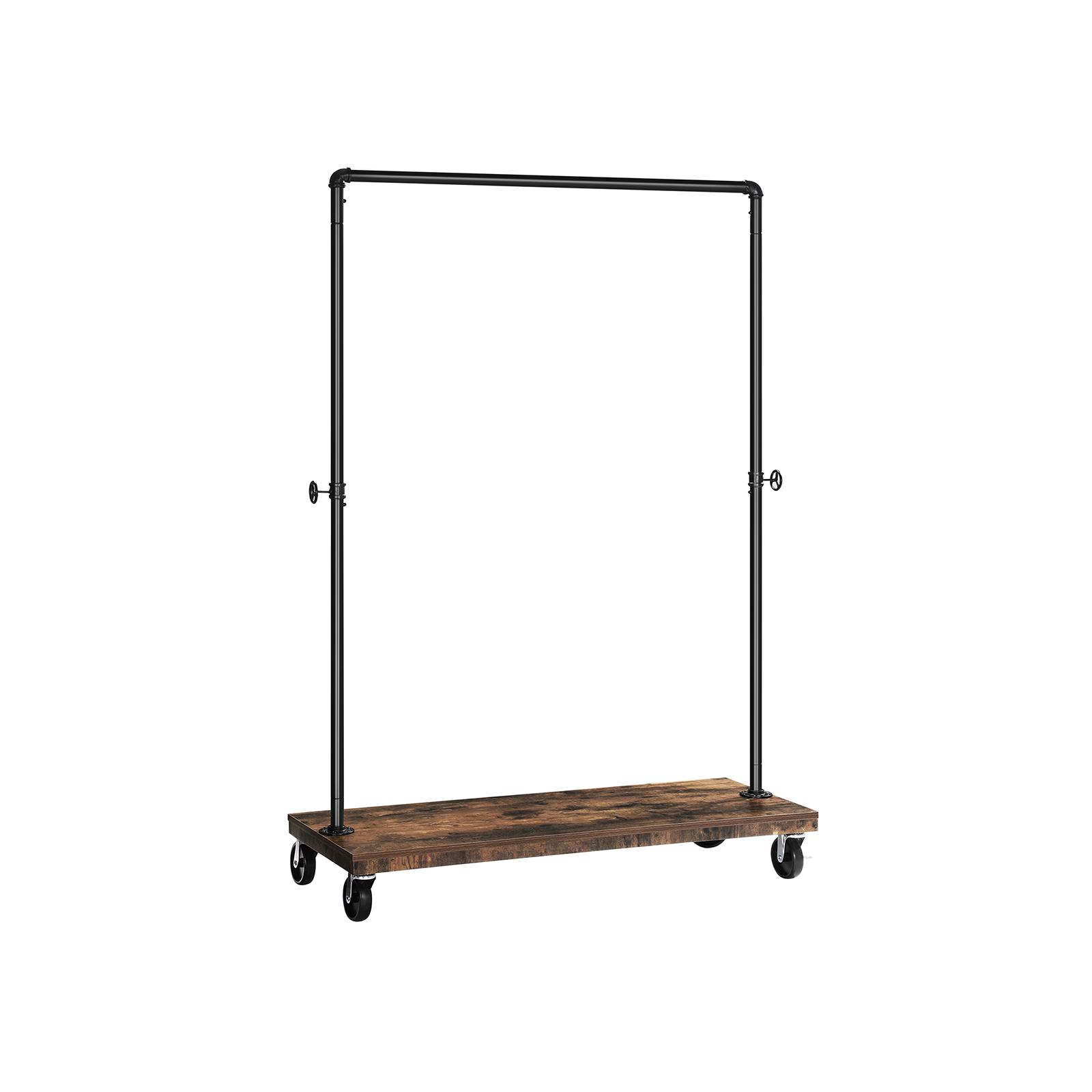 Tøjstativ på hjul industrielt rørdesign med hylde, maks. 90 kg, rustik brun/sort