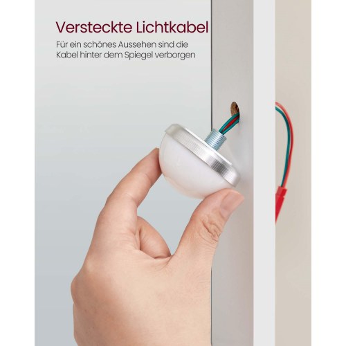 Toiletbord med LED-spejl 2 skuffer, 3 rum, justerbar lysstyrke, hvid