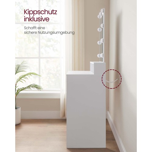 Toiletbord med LED-spejl 2 skuffer, 3 rum, justerbar lysstyrke, hvid