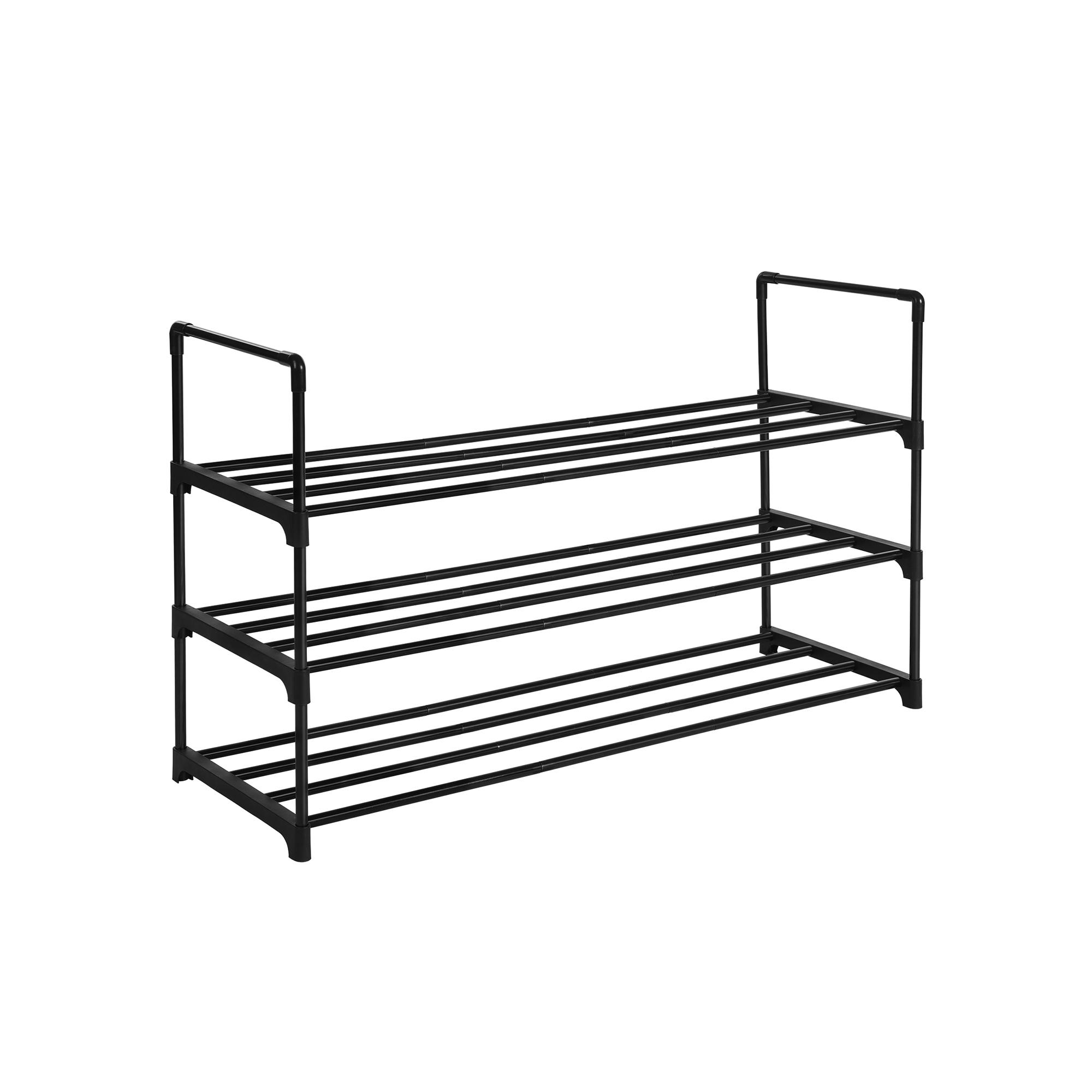 Skostativ med 3 hylder stabelbart metal, sort