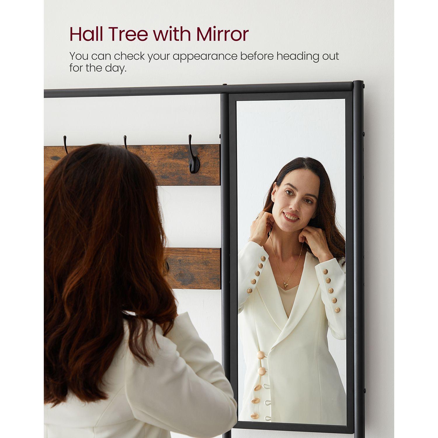 Entréreol med spejl tøjstativ i industrielt look, rustik brun/sort (HSR415B01)