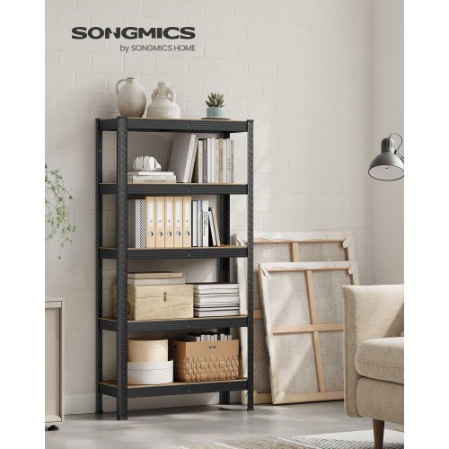 Reolsystem metal 30 × 75 × 150 cm, 650 kg, justerbare hylder, industrielt look, rustik brun/sort