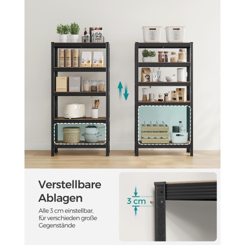 Reolsystem metal 30 × 75 × 150 cm, 650 kg, justerbare hylder, industrielt look, rustik brun/sort