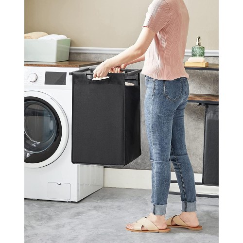 Vasketøjskurv med 2 rum – VASAGLE, 2 x 46 l, 73 × 33 × 72 cm, rustik brun/sort