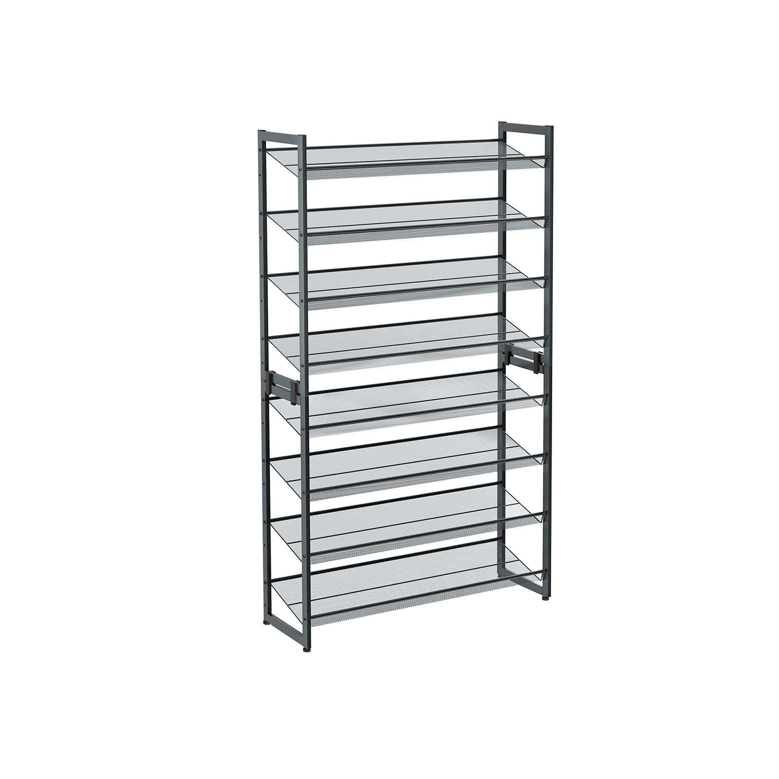 SONGMICS 8-lags skostativ, sæt med 2 stabelbare 4-lags skoholdere, skohylde i stålnet, justerbare flade eller vinklede hylder, Cool Grey LMR08GB