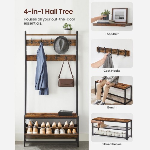 Tøjstativ med bænk og skoskab vintage brun/sort