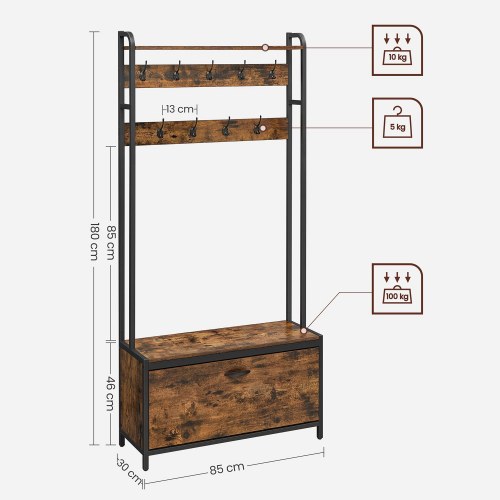 Tøjstativ med bænk og skoskab vintage brun/sort