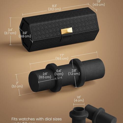 Ur etui rejse – SONGMICS HOME ur-rulle til 3 ure, sekskantet, præget fletlook PU-læder, skjult opbevaring, Ink Black