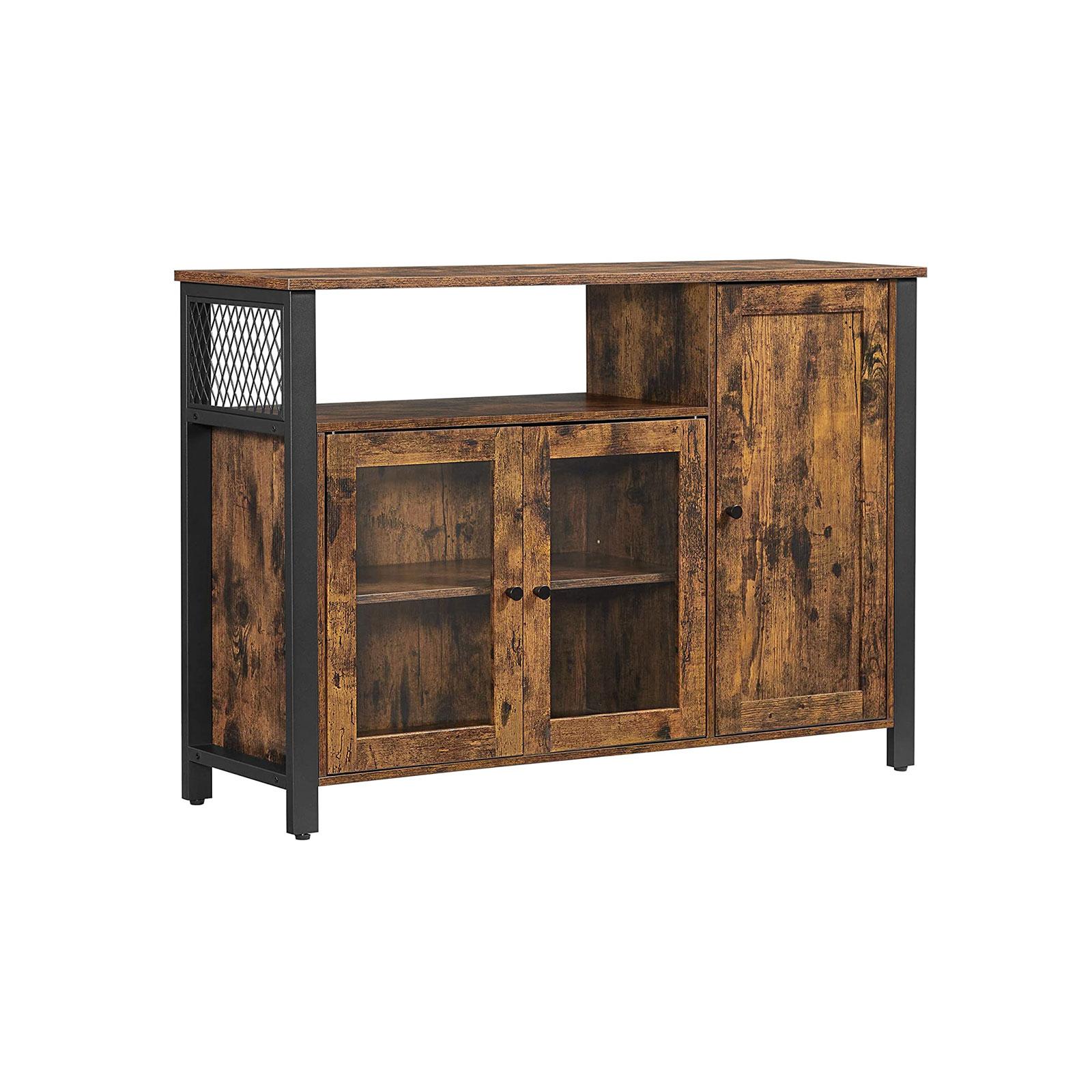 Opbevaringsskab sideboard rustik brun/sort, glaslåger