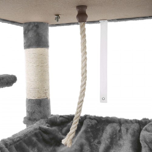 Klatretræ til kat – FEANDREA kattetræ, 143 cm, lys grå med 2 bløde udsigtsplatforme