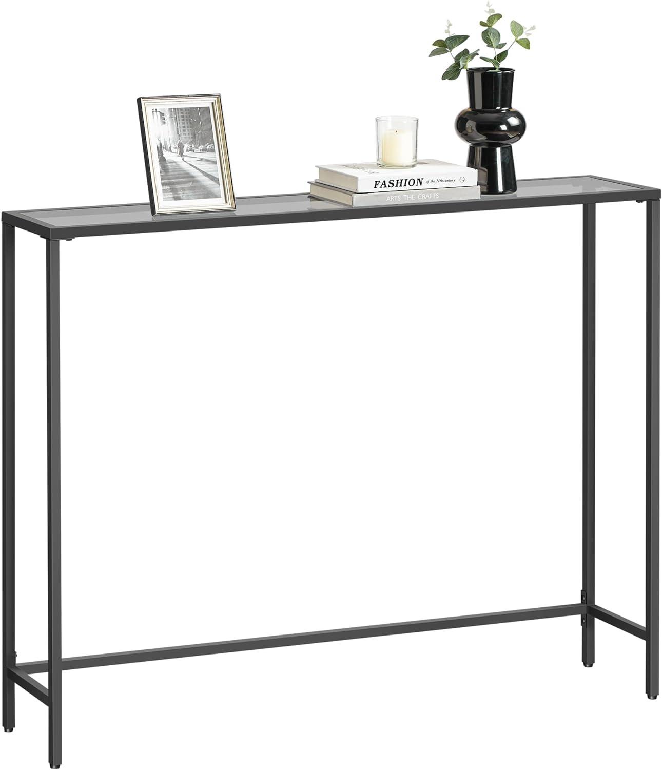 Konsolbord hærdet glasplade, justerbare fødder, blæk-sort/stengrå, 20 × 100 × 80 cm