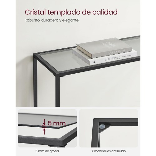 Konsolbord hærdet glasplade, justerbare fødder, blæk-sort/stengrå, 20 × 100 × 80 cm