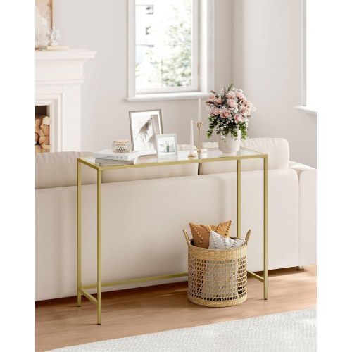 Konsolbord hærdet glas og metal, justerbare ben, pale gold/transparent, 20 × 100 × 80 cm