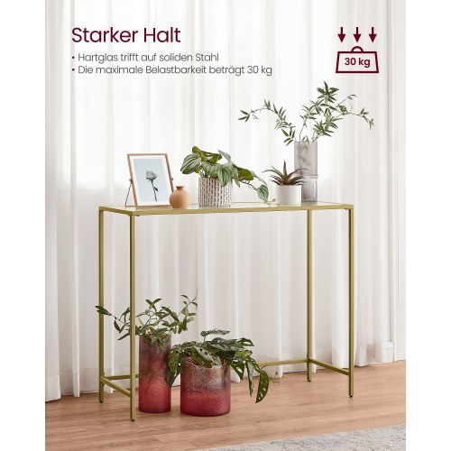 Konsolbord hærdet glas og metal, justerbare ben, pale gold/transparent, 20 × 100 × 80 cm