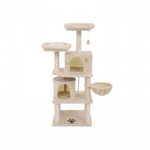 Kattetræ FEANDREA, højt kradsetræ med 2 huler, beige PCT90M