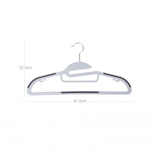 Bøjler plastbøjler 50 stk., U-formet åbning, skridsikre, pladsbesparende, 0,5 cm, 41,5 cm, 360° krog, lys/mørkegrå
