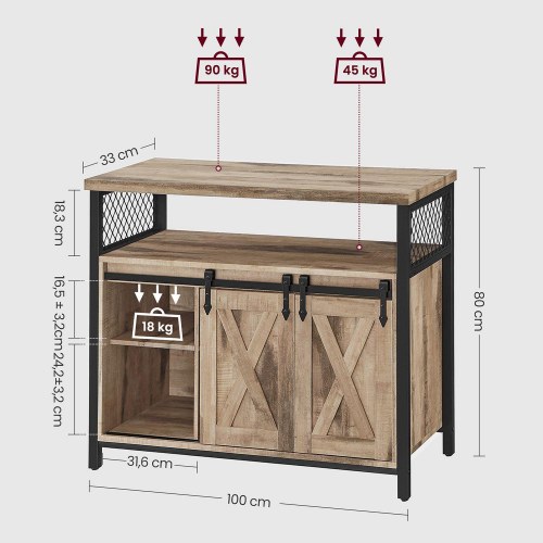 Opbevaringsskab sideboard til køkken 33×100×80 cm, natur/sort, LSC092B50