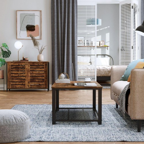 Skænk med skydelåger industrielt design, rustik brun/sort, 100 × 35 × 70 cm