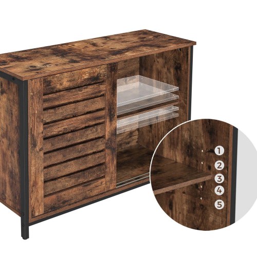 Skænk med skydelåger industrielt design, rustik brun/sort, 100 × 35 × 70 cm