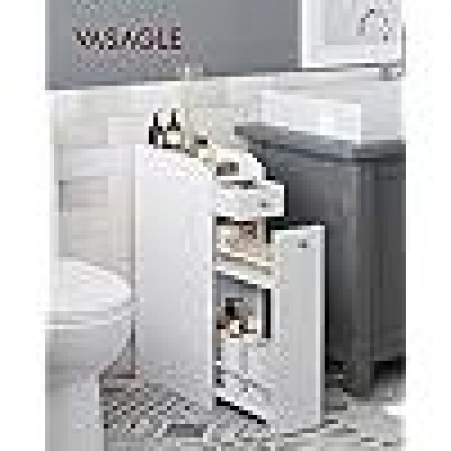 Badeværelsesskab smalt fritstående opbevaring med udtræksskuffer, hvid (40 × 18 × 70 cm)