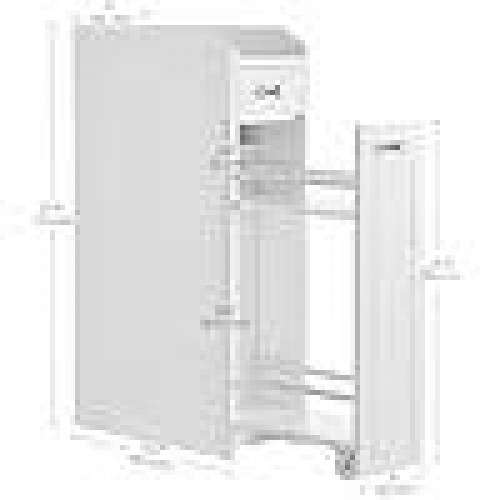 Badeværelsesskab smalt fritstående opbevaring med udtræksskuffer, hvid (40 × 18 × 70 cm)