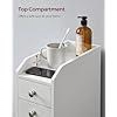 Badeværelsesskab smalt fritstående opbevaring med udtræksskuffer, hvid (40 × 18 × 70 cm)