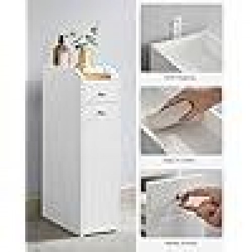 Badeværelsesskab smalt fritstående opbevaring med udtræksskuffer, hvid (40 × 18 × 70 cm)