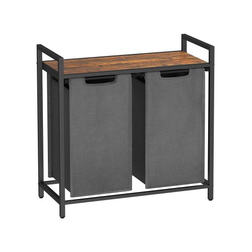 Vasketøjskurv med 2 rum udtrækkelige poser, stålramme, 2 × 46 l, 73 × 33 × 72 cm, rustik brun/grå