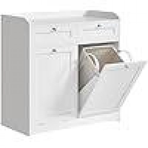 Badeværelsesskab med vasketøjskurve 2 skuffer, 2 udtrækskurve, 40 × 78,9 × 80,2 cm, Cloud White