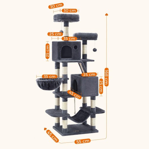 Kattetårn med kradsetræ 168 cm – FEANDREA, røggrå