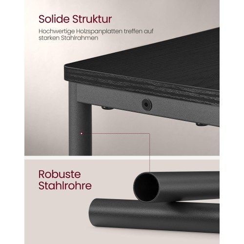 Sidebord med stikdåse smalt 3-etagers bord, med magasinholder, til stue/soveværelse/kontor, ibenholt-sort/inksort