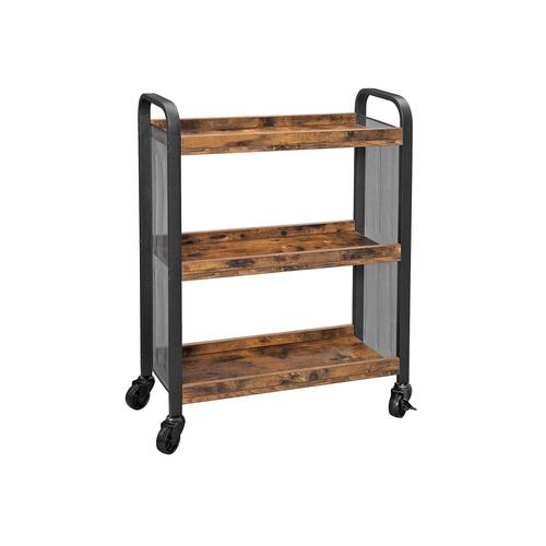Rullebord køkken – VASAGLE industrielt serveringsbord, 3 hylder, rustik brun, 66 × 26 × 85 cm