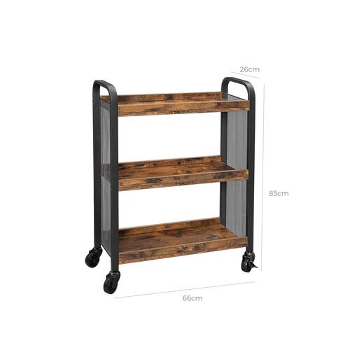 Rullebord køkken – VASAGLE industrielt serveringsbord, 3 hylder, rustik brun, 66 × 26 × 85 cm