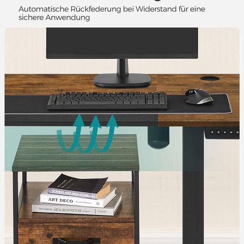 Hæve-sænkebord elektrisk – SONGMICS, 60 × 140 × 72–120 cm, hukommelse med 4 højder, lastbeskyttelse, vintage brun/sort (LSD016X01)