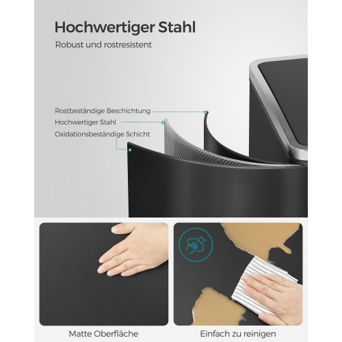 Skraldespand med dobbelt rum 2 x 30 l – SONGMICS, pedal, soft-close, sort