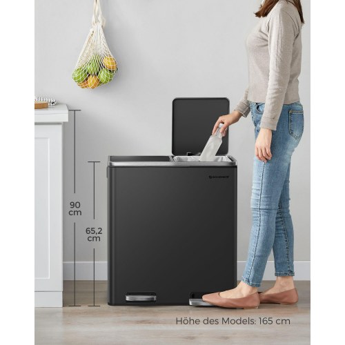 Skraldespand med dobbelt rum 2 x 30 l – SONGMICS, pedal, soft-close, sort