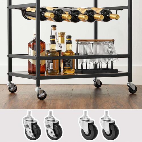 Rullebord med vin- og glasholder – VASAGLE, industrielt design, 60 × 40 × 75 cm, rustik brun/sort