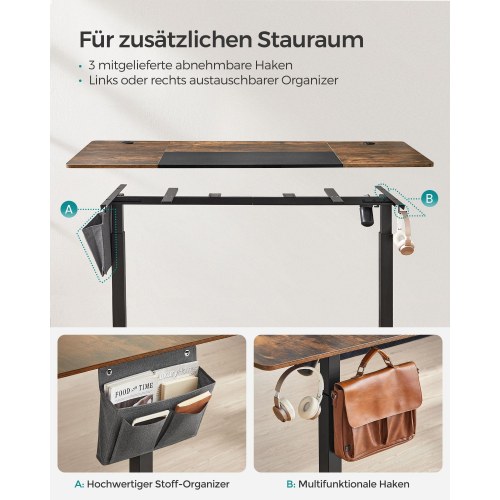 Hæve-sænke skrivebord SONGMICS, 70 × 160 × 72–120 cm, delt bordplade, hukommelsesfunktion, vintage brun/sort