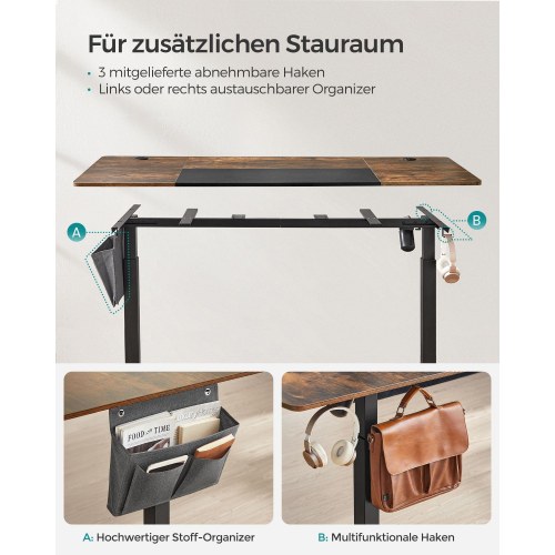 Hæve-sænke skrivebord SONGMICS, 70 × 160 × 72–120 cm, delt bordplade, hukommelsesfunktion, vintage brun/sort